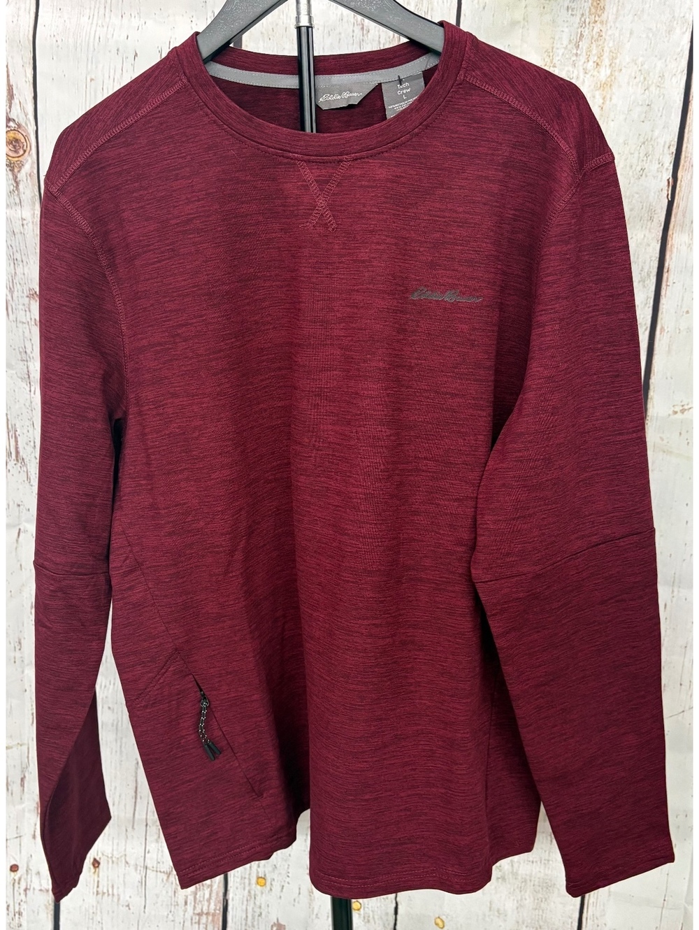 Eddie Bauer Men's Tech Crew Bordeaux Heather Long Sleeve Shirt Size L NWT